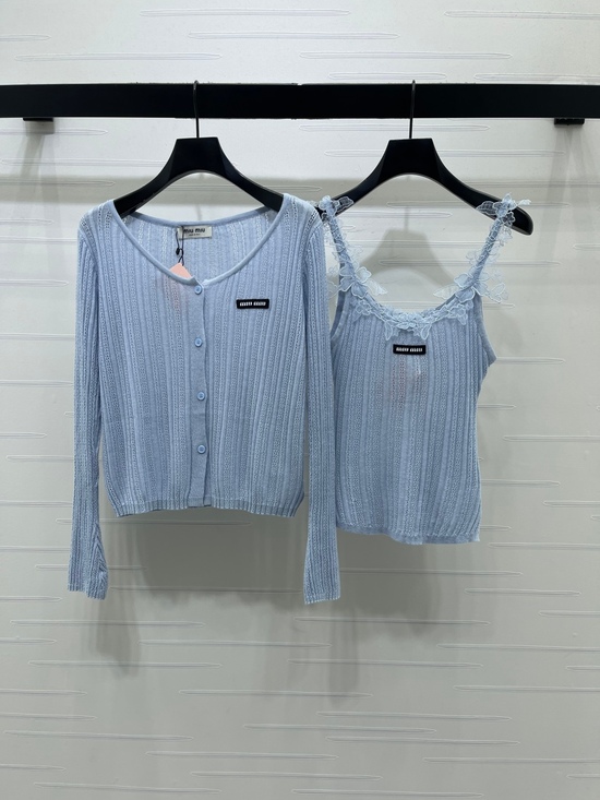 Miu Miu Dresses & Skirts - Miu Miu Light Blue Lace Cami & Knit Cardigan Two Piece Set
